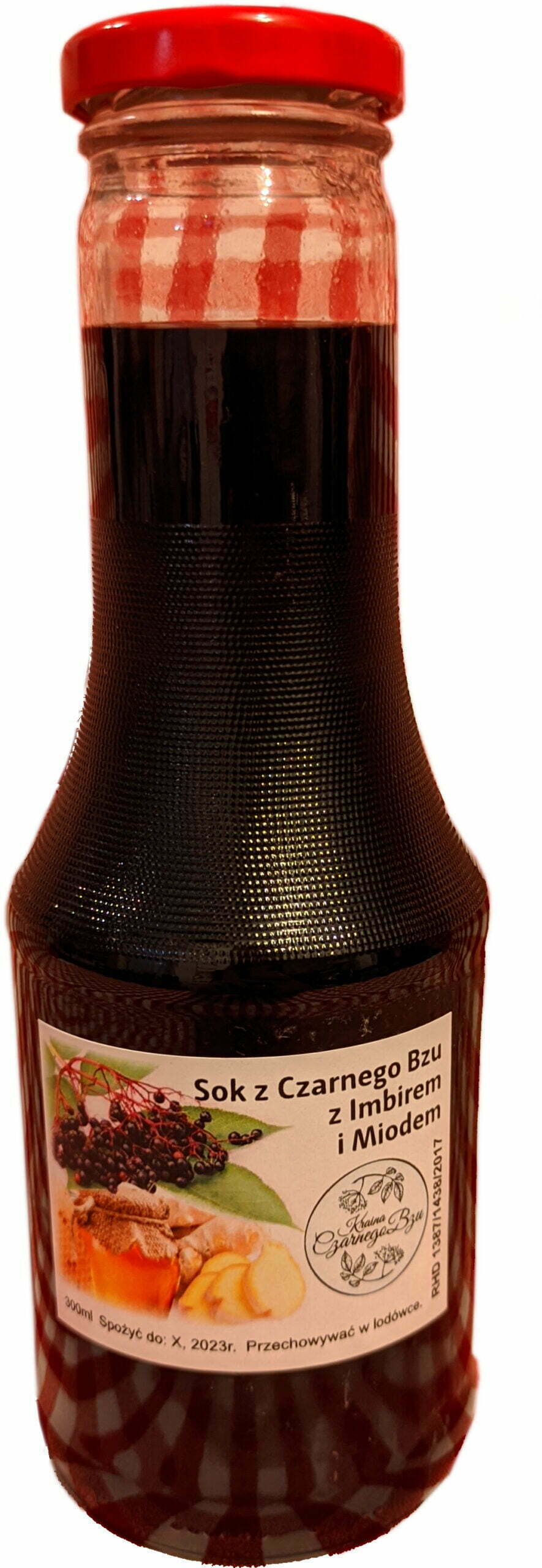 Butelka syropu z czarnego bzu z imbirem i miodem